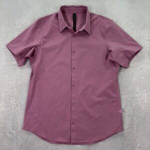 Lululemon Evolution Mens Large Short Sleeve Shirt Pink Textured Casual Preppy